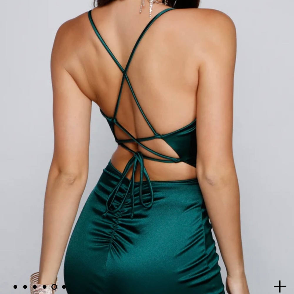 Windsor Emerald Green Satin Prom Dress - Picture 4 of 10